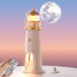 Anubhav Janni Moon Lighthouse Cute Shape Night Light Projection Light  Baby Room Decor Kids Gifts Home Kids Christmas Birthday Bedroom Decor LED Remote Timer USB Tabletop (Pack Of 1 Pcs) - Image 5