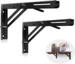 Anubhav Janni Folding Shelf Bracket 20 Cm Brackets Heavy Duty Metal Collapsible DIY Wall Mounted Foldable Hinge Space Saving Bench Table Wall Max Load Brackets Stainless Steel (Pack Of 1 Pcs)