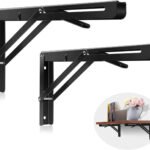 Anubhav Janni Folding Shelf Bracket 20 Cm Brackets Heavy Duty Metal Collapsible DIY Wall Mounted Foldable Hinge Space Saving Bench Table Wall Max Load Brackets Stainless Steel (Pack Of 1 Pcs)