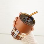 Anubhav Janni Glass Mug With Straw And Cover 400 Ml Mason Jar Drinking With Brown Leather Sleeve Water Juice Home Bar Office Use Clear Matching Straw (Pack Of 1 Pcs) - Image 3
