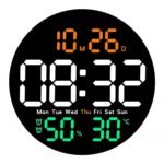 Anubhav Janni Round Digital Wall Clock Temperature Meter Mute Remote Control Alarm Multicolor Home  Garden Bedroom Living Room Office Temp Humidity Gym Garage Gift (Pack Of 1 Pcs)