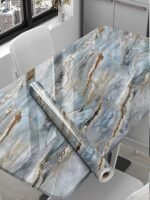 Anubhav Janni Blue Mountain Marble Foil Self Adhesive Kitchen Backsplash Oil Water Proof Dishwasher Countertop Cabinet Drawer Shelf Liner Wallpaper Home Peel Stick Cabinets (Pack Of 1 Pcs)