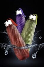 Anubhav Janni Hexa Water Bottle Shape With Stainless Steel Cap For School College Office Plastic Fridge Set Finish PET Bottle Blue Honeycomb Design Better Grip Home Use (Pack Of 1 Pcs) - Image 2