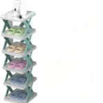 Anubhav Janni 8 Layer Shoe Rack Storage Organizer X Frame Shelves ABS Plastic Multi Tier Design Square Shelves Top Surface Plastic Stackable Stand Home Bedroom Home Durable (Pack Of 1 Pcs)