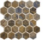Anubhav Janni Hexagon Metal Tiles 3d Wall Paper Mosaic Tiles Gold Peel Stick Self Adhesive Backsplash 3D Tile Backsplash Tile on Kitchen Bathroom Rust Slate Look PVC Mixed Gold (Pack Of 1 Pcs)