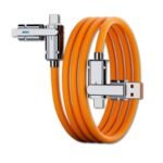Anubhav Janni 4 In 1 Orange Charging Cable Data Fast Portable Cord For Travel Outdoor Accessories USB Type C Charger Retractable Metal Connectors Transfer Speed Silicone Cable (Pack Of 1 Pcs)
