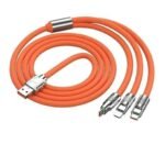 Anubhav Janni Orange 3 In 1 Charging Cable USB Fast Cable Multi Connector High Speed Data Sync Type C Retractable Heavy Duty Zinc Alloy Soft Silicone Tablets Fast Home Office Car (Pack Of Pcs)