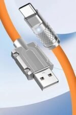 Anubhav Janni Orange 3 In 1 Charging Cable USB Fast Cable Multi Connector High Speed Data Sync Type C Retractable Heavy Duty Zinc Alloy Soft Silicone Tablets Fast Home Office Car (Pack Of Pcs) - Image 2