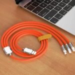 Anubhav Janni Orange 3 In 1 Charging Cable USB Fast Cable Multi Connector High Speed Data Sync Type C Retractable Heavy Duty Zinc Alloy Soft Silicone Tablets Fast Home Office Car (Pack Of Pcs) - Image 5