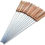 Anubhav Janni BBQ Tandoor Stick Stainless Steel Skewers With Wooden Handle Flat Metal Kebab Sticks Grill Barbecue Rust Resistant Rounded Square Kabab Grill Tool Outdoor Grilling (Pack Of 1 Pcs)