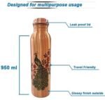 Anubhav Janni Peacock Printed Copper Water Bottle With Glass Pure Water Seamless Print Design Leak Proof Ayurvedic Tamba Health Gym Office Home Prined Design Use Traveling (Pack Of 1 Pcs) - Image 2