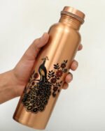 Anubhav Janni Peacock Printed Copper Bottle Pure Water Seamless Print Design Leak Proof Ayurvedic Tamba For Health Gym Office Home Prined Design Use Traveling Best Leak Proof (Pack Of 1 Pcs) - Image 3