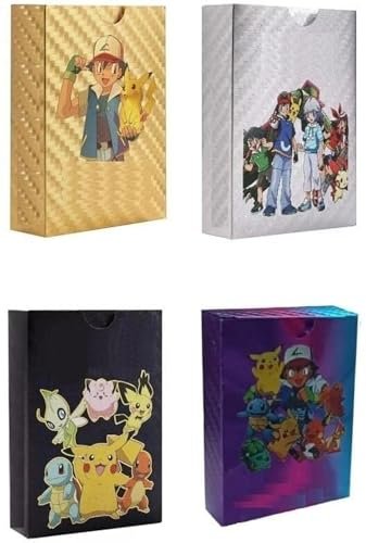 ZEKWON Pokemon Cards Pack 220 Pcs Playing Card Game for Kids | All Rare Series V Max GX High HP Collection 55 Gold 55 Silver 55 Black 55 Rainbow Special Edition Trading Card Set (220 Pcs Pokemon Card)