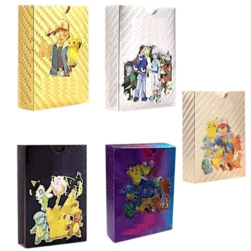 ZEKWON Pokemon Cards Pack 50 Pcs Playing Card Game for Kid All Rare Series V Max GX High HP Collection 10 Gold 10 Silver 10 Black 10 Rainbow 10 Rose Gold Special Edition Trading (50 Pcs Pokemon Cards)