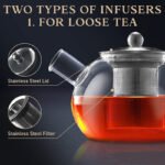 Anubhav Janni Round Green Tea Kettle 1 Lit Glass Teapot Infuser Borosilicate Loose Leaf Blooming Stovetop Microwave Safe Removable Infusion Clear Pot Gas Stove Flame Proof Tea (Pack Of 1 Pcs) - Image 6