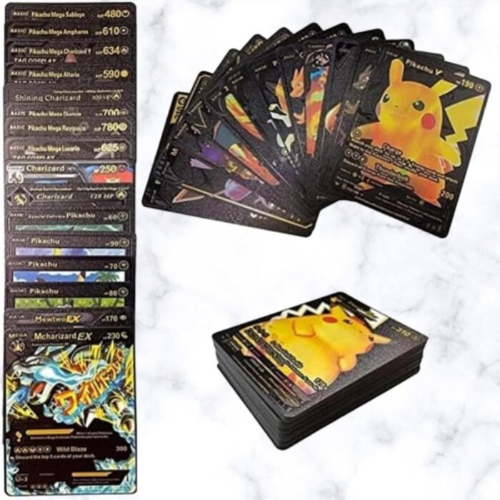 ZEKWON Pokemon Cards Pokémon Card Game Set – 55 Rare Unofficial VMAX GX VSTAR Cards | Shiny Battle Trading Cards for Kids & Collectors | Gift Pack - Black (Black 55 Pcs)