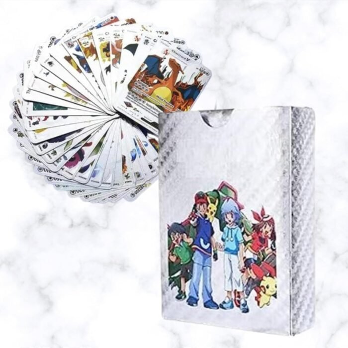 ZEKWON Pokemon Cards Pokémon Card Game Set – 55 Rare Unofficial VMAX GX VSTAR Cards | Shiny Battle Trading Cards for Kids & Collectors | Gift Pack - Silver (Silver 55 Pcs)